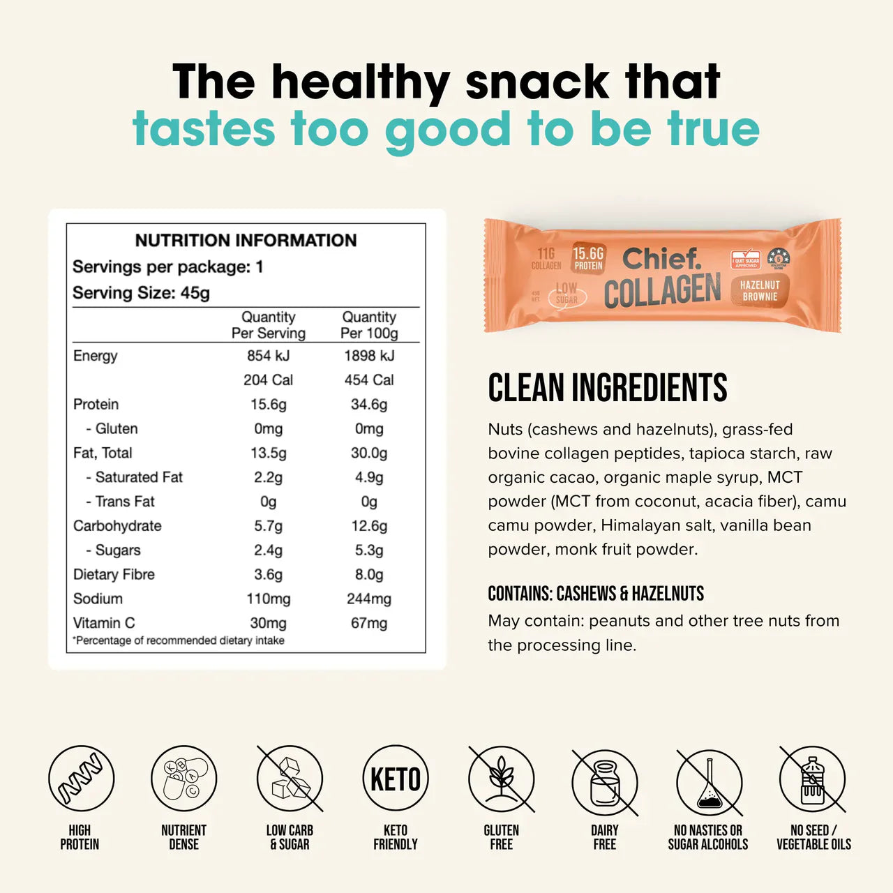 Collagen Protein Bar | Hazelnut Brownie
