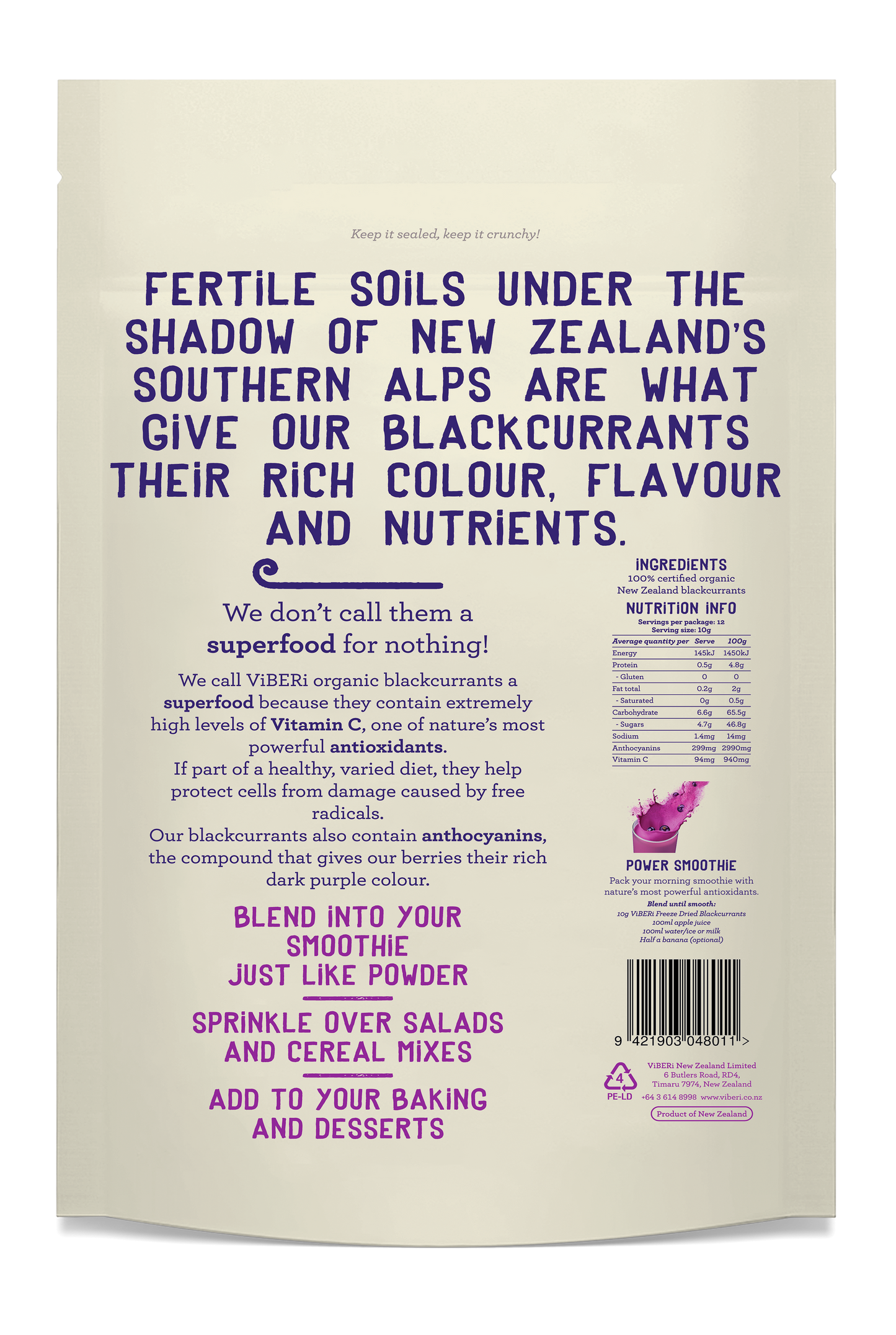 Freeze Dried Organic Blackcurrants 120g