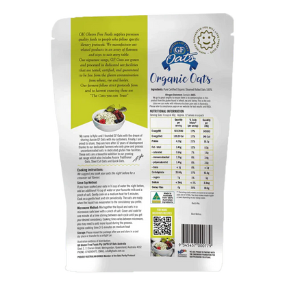 GF Oats Organic Oats *tested nil to gluten contamination* -1Kg